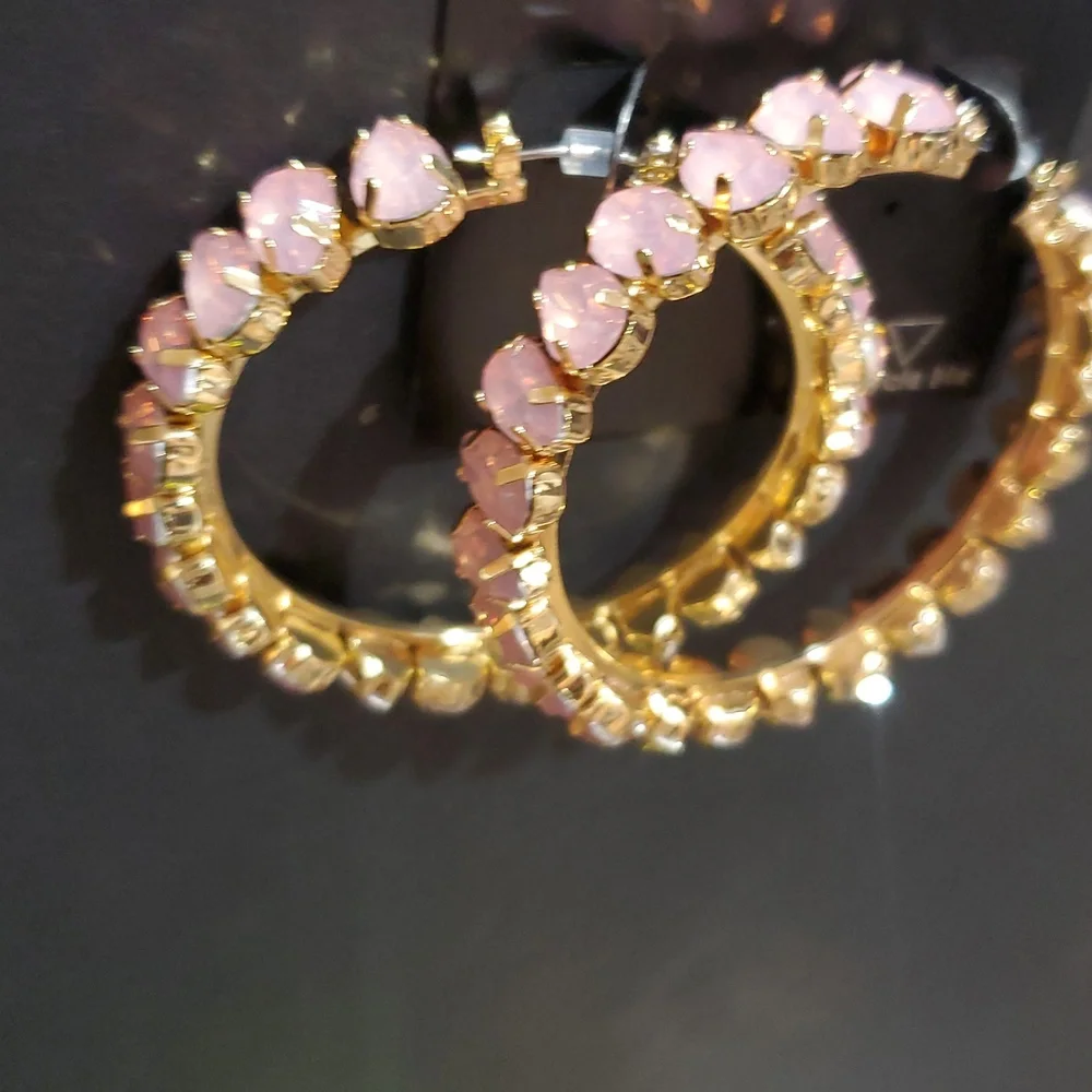 Guess pink crystal gemstone studded bling hoop earrings brand‎ new